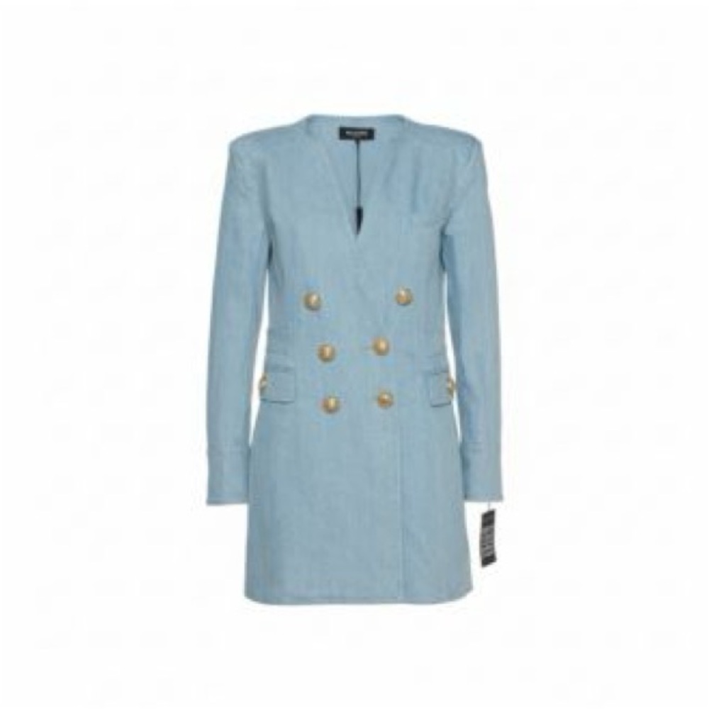 Authentic Balmain Blue Denim Double Breasted Mini Dress - Picture 5 of 11